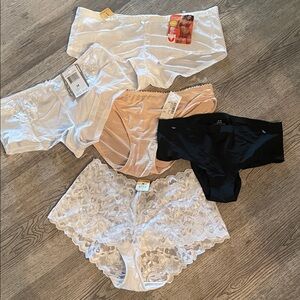 Elegant Lace and Satin Panty Set - White, Black, Tan